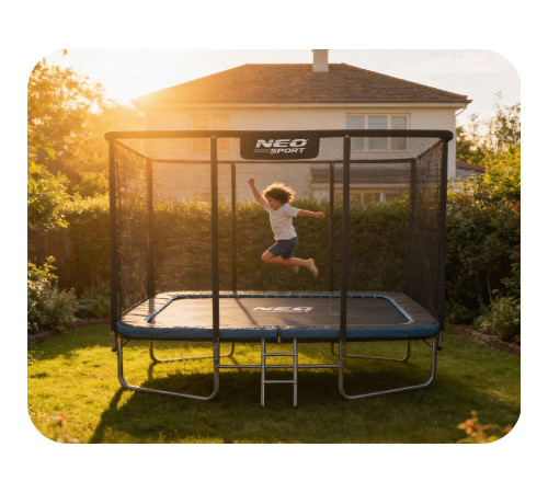 Батут Neo-Sport з зовнішньою сіткою 12 x 8 футів 244 х 366 см, чорно-синій