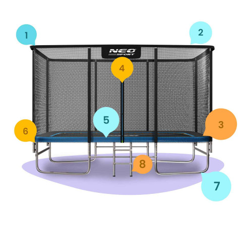 Батут Neo-Sport з зовнішньою сіткою 14 x 10 футів 427 x 305 см, чорно-синій