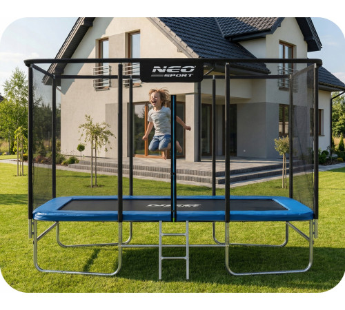 Батут Neo-Sport з зовнішньою сіткою 14 x 10 футів 427 x 305 см, чорно-синій