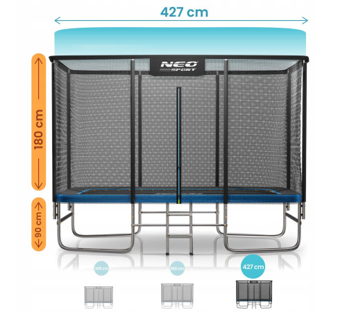 Батут Neo-Sport з зовнішньою сіткою 14 x 10 футів 427 x 305 см, чорно-синій