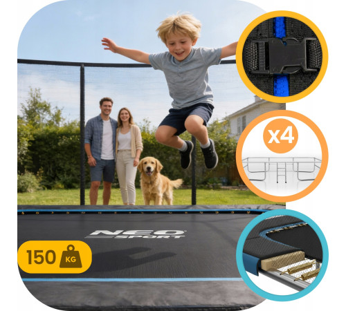 Батут Neo-Sport з зовнішньою сіткою 14 x 10 футів 427 x 305 см, чорно-синій