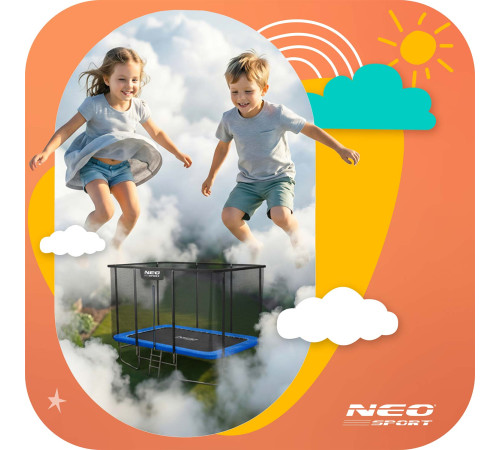 Прямокутний батут Neo-Sport з зовнішньою сіткою 10 x 7 футів 305 x 213 см, чорно-синій