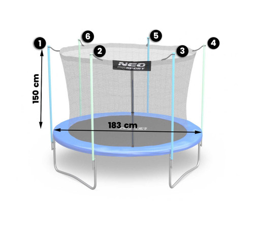 Внутрішня сітка для батута Neo-Sport 183 см 6 футів 6 стовпчиків