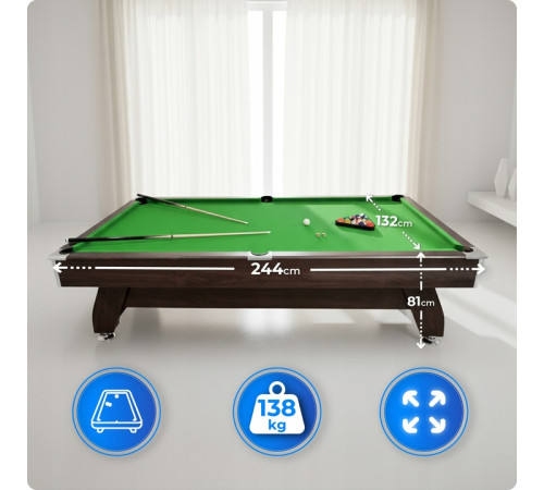 Більярдний стіл THUNDER BOLD-BROWN 8FT, 244 х 132 х 81 см
