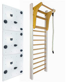 Шведська стінка UNDERFIT LEON 240 x 80 см з турніком та скеледромом, біла