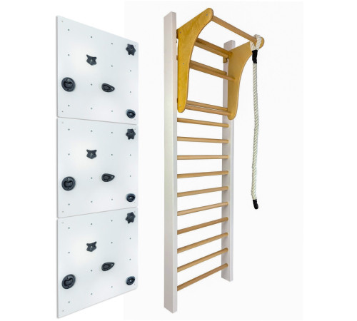 Шведська стінка UNDERFIT LEON 240 x 80 см з турніком та скеледромом, біла