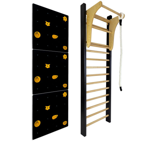 Шведська стінка UNDERFIT LEON 195 x 80 см з турніком та скеледромом, чорна