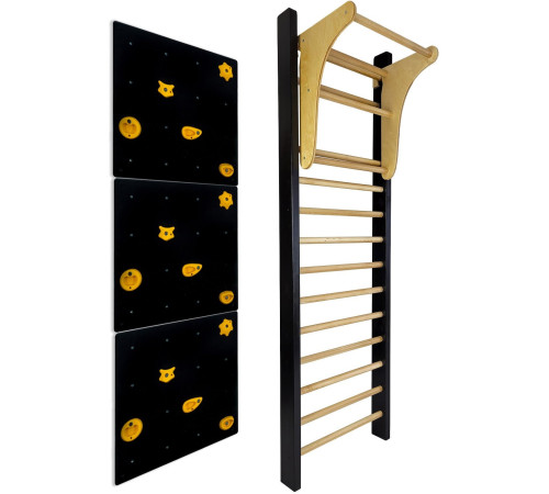 Шведська стінка UNDERFIT LEON 220 x 80 см з турніком та скеледромом, чорна