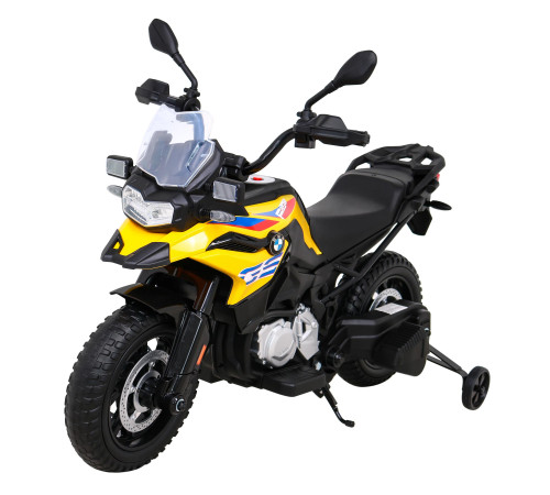 Дитячий акумуляторний мотоцикл BMW F850 GS Жовтий + Опорні колеса + Аудіо LED + Free Start + EVA