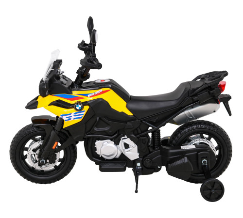 Дитячий акумуляторний мотоцикл BMW F850 GS Жовтий + Опорні колеса + Аудіо LED + Free Start + EVA
