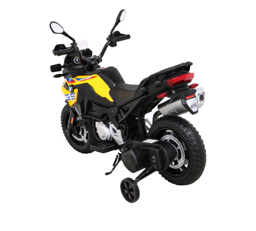 Дитячий акумуляторний мотоцикл BMW F850 GS Жовтий + Опорні колеса + Аудіо LED + Free Start + EVA