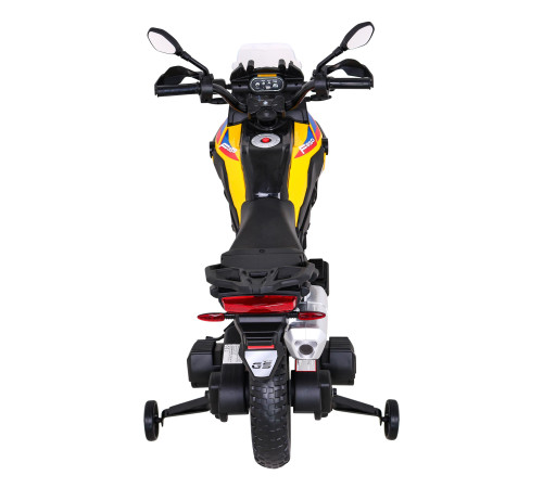 Дитячий акумуляторний мотоцикл BMW F850 GS Жовтий + Опорні колеса + Аудіо LED + Free Start + EVA