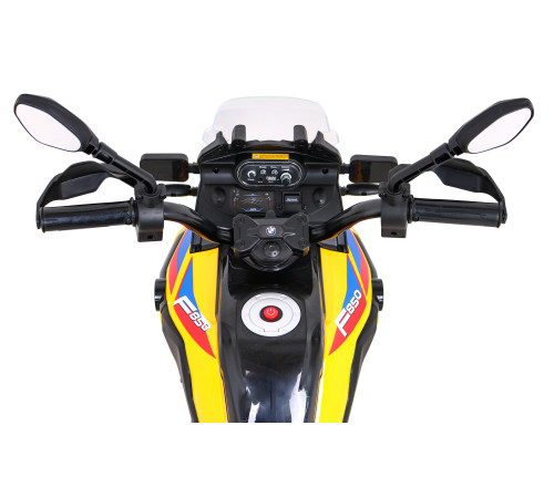 Дитячий акумуляторний мотоцикл BMW F850 GS Жовтий + Опорні колеса + Аудіо LED + Free Start + EVA