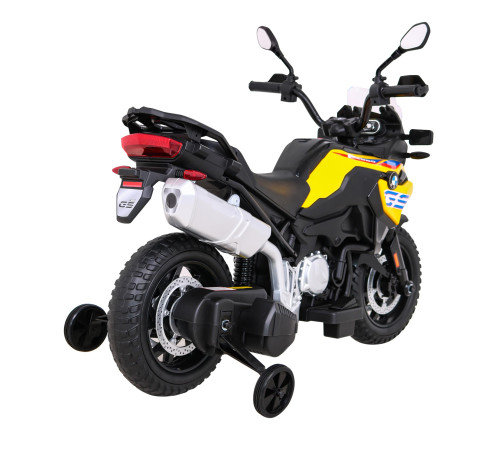 Дитячий акумуляторний мотоцикл BMW F850 GS Жовтий + Опорні колеса + Аудіо LED + Free Start + EVA