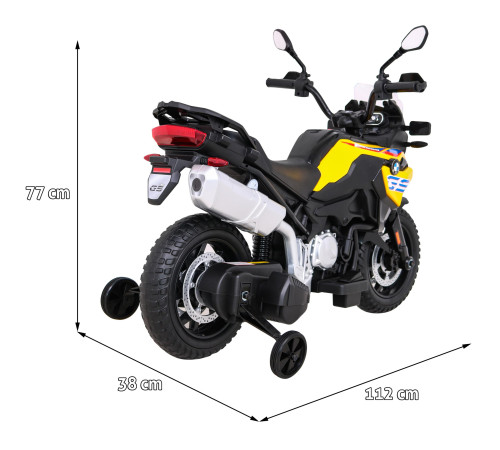 Дитячий акумуляторний мотоцикл BMW F850 GS Жовтий + Опорні колеса + Аудіо LED + Free Start + EVA