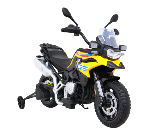 Дитячий акумуляторний мотоцикл BMW F850 GS Жовтий + Опорні колеса + Аудіо LED + Free Start + EVA