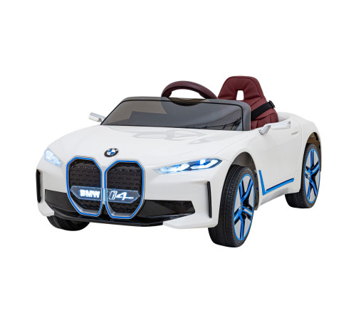 Дитячий автомобіль BMW i4 на акумуляторі Білий + Повільний старт + EVA + Екошкіра + Audio LED + Пульт