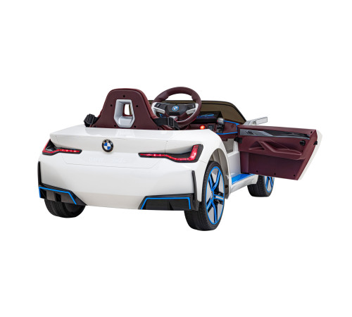 Дитячий автомобіль BMW i4 на акумуляторі Білий + Повільний старт + EVA + Екошкіра + Audio LED + Пульт