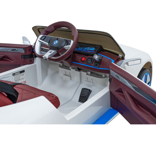 Дитячий автомобіль BMW i4 на акумуляторі Білий + Повільний старт + EVA + Екошкіра + Audio LED + Пульт