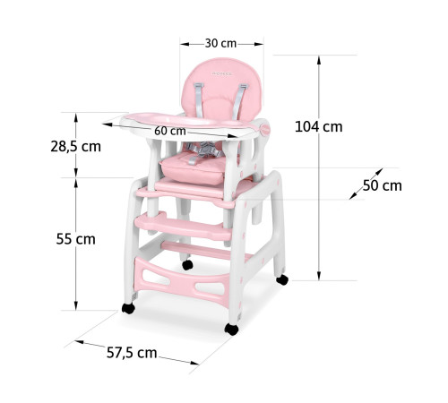 Стільчик для годування 5-в-1 Ricokids Sinco 57,5 х 104 см - рожево-білий