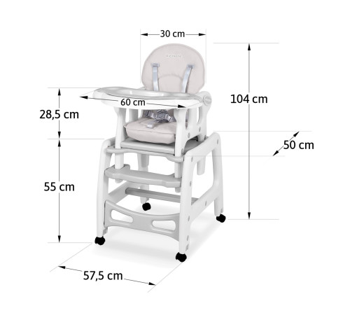Стільчик для годування 5-в-1 Ricokids Sinco 57,5 х 104 см - сіро-білий