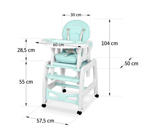 Стільчик для годування 5-в-1 Ricokids Sinco 57,5 х 104 см - бірюзово-білий