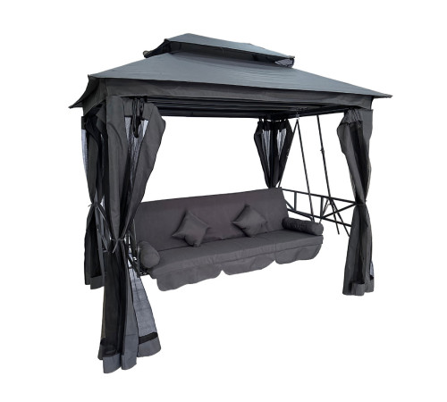 Гойдалка садова Bonro B-002 з навісом, подушками та москітною сіткою, сіра