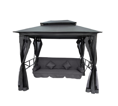 Гойдалка садова Bonro B-002 з навісом, подушками та москітною сіткою, сіра