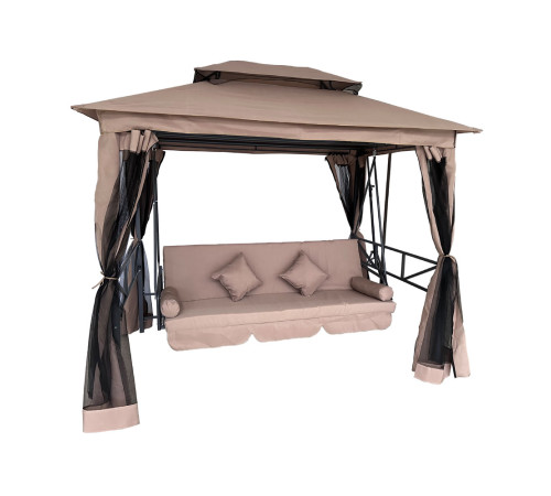 Гойдалка садова Bonro B-002 з москітною сіткою, 233 х 164 х 240 см - коричнева