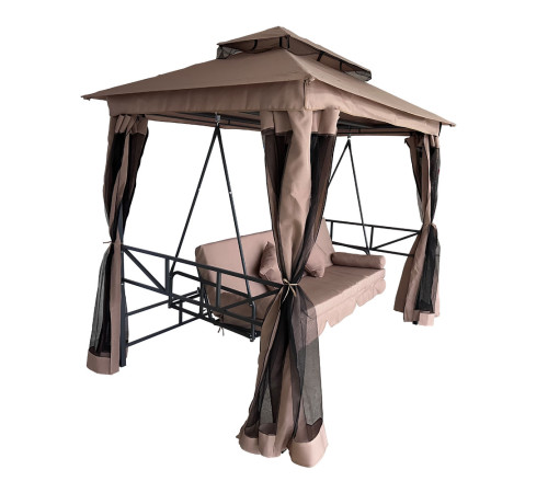 Гойдалка садова Bonro B-002 з москітною сіткою, 233 х 164 х 240 см - коричнева