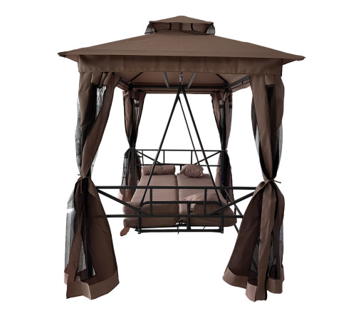 Гойдалка садова Bonro B-002 з москітною сіткою, 233 х 164 х 240 см - коричнева