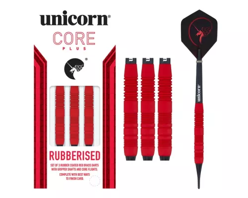 Дротики для дартсу Unicorn Core Plus Rubberized Brass Red – 3-Pack