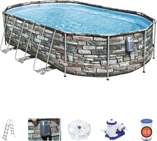 Басейн каркасний овальний 21в1 Bestway 56719 Power Steel 610 x 366 см - сірий Басейн каркасний овальний 21в1 Bestway 56719 Power Steel 610 x 366 см - сірий