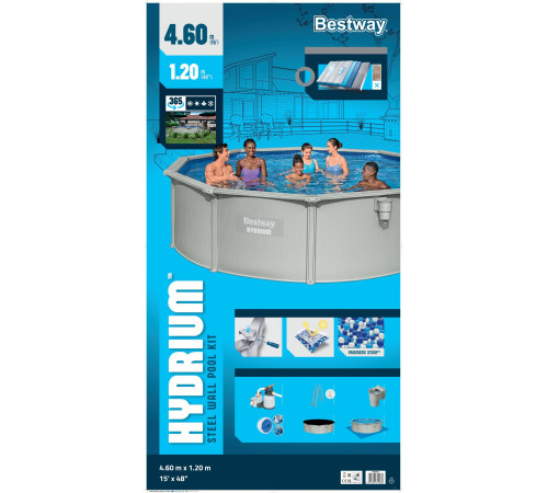 Басейн каркасний Bestway Hydrium 460 x 460 x 120 см світло-сірий