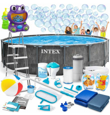 Басейн каркасний 20в1 INTEX 26742, 457 х 122 см, темно-сірий  + машина для створення бульбашок