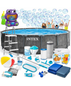 Басейн каркасний 20в1 INTEX 26742, 457 х 122 см, темно-сірий  + машина для створення бульбашок