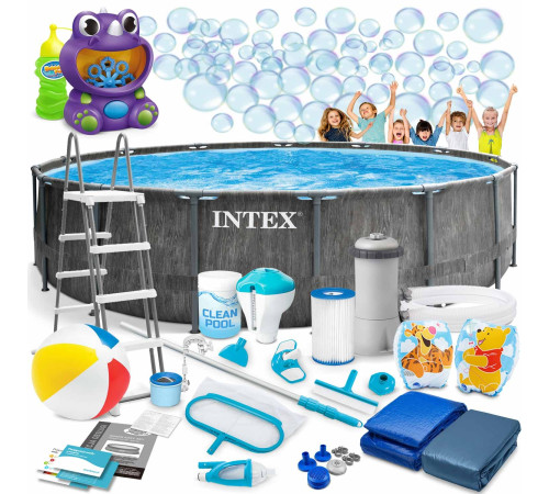 Басейн каркасний 20в1 INTEX 26742, 457 х 122 см, темно-сірий + машина для створення бульбашок Басейн каркасний 20в1 INTEX 26742, 457 х 122 см, темно-сірий + машина для створення бульбашок