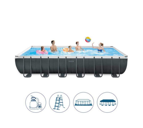 Басейн каркасний прямокутний Ultra Frame Pool Intex 26364 (732 x 366 x 132 см) - сірий Басейн каркасний прямокутний Ultra Frame Pool Intex 26364 (732 x 366 x 132 см) - сірий