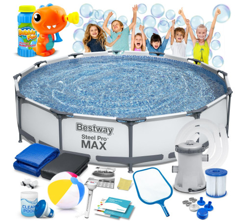 Басейн каркасний 16в1 Bestway 56416 366 x 76 см + машина для створення бульбашок Басейн каркасний 16в1 Bestway 56416 366 x 76 см + машина для створення бульбашок