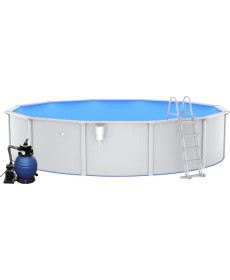 Басейн каркасний vidaXL 550 x 120 см, білий + насос з пісочним фільтром + драбина
