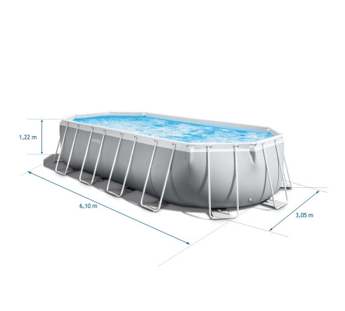 Басейн каркасний овальний 21в1 INTEX 26798, 610 x 305 x 122 см, сірий + машина для створення бульбашок Басейн каркасний овальний 21в1 INTEX 26798, 610 x 305 x 122 см, сірий + машина для створення бульбашок