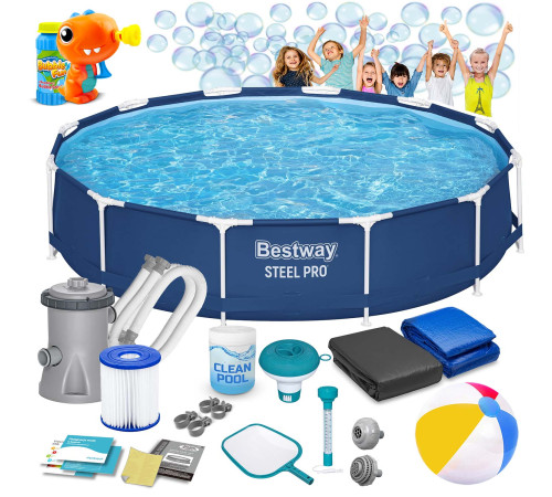 Басейн каркасний 16в1 Bestway 56681 366 x 76 см + машина для створення бульбашок Басейн каркасний 16в1 Bestway 56681 366 x 76 см + машина для створення бульбашок