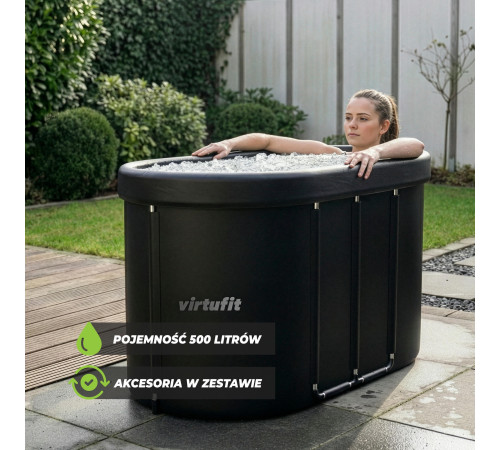 VIRTUFIT WANNA LODOWA OWALNA 500 LITRÓW ANTRACYT Z AKCESORIAMI