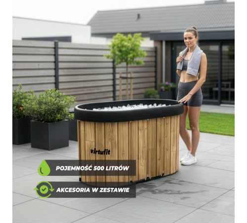 VIRTUFIT WANNA LODOWA OWALNA 500 LITRÓW IMITACJA DREWNA Z AKCESORIAMI