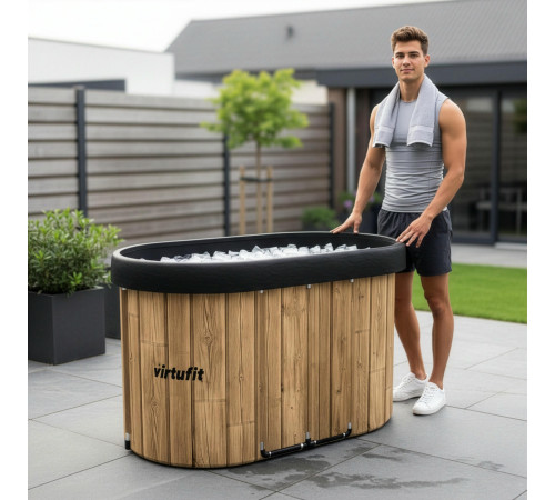 VIRTUFIT WANNA LODOWA OWALNA 500 LITRÓW IMITACJA DREWNA Z AKCESORIAMI