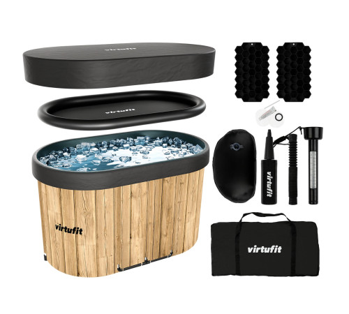 VIRTUFIT WANNA LODOWA OWALNA 500 LITRÓW IMITACJA DREWNA Z AKCESORIAMI