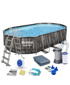 Басейн каркасний овальний Bestway Power Steel Frame 610 x 366 x 122 см - темно-коричневий