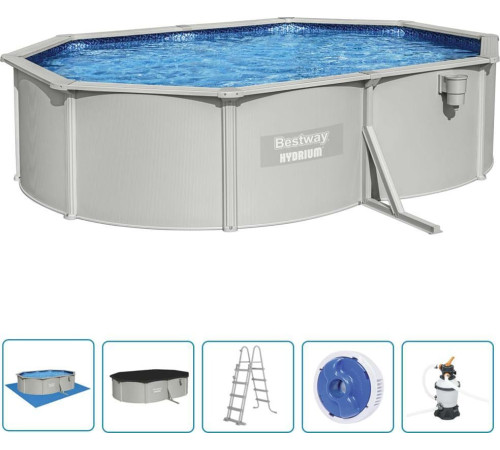 Басейн каркасний овальний Bestway Hydrium з аксесуарами, 500 x 360 x 120 см, світло-сірий Басейн каркасний овальний Bestway Hydrium з аксесуарами, 500 x 360 x 120 см, світло-сірий