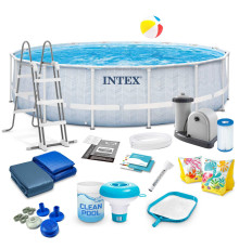 Басейн каркасний 17в1 INTEX 26746, 488 х 122 см, біло-синій