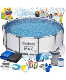 Басейн каркасний 17в1 Bestway 56595 427 х 84 см з машинкою для мильних бульбашок